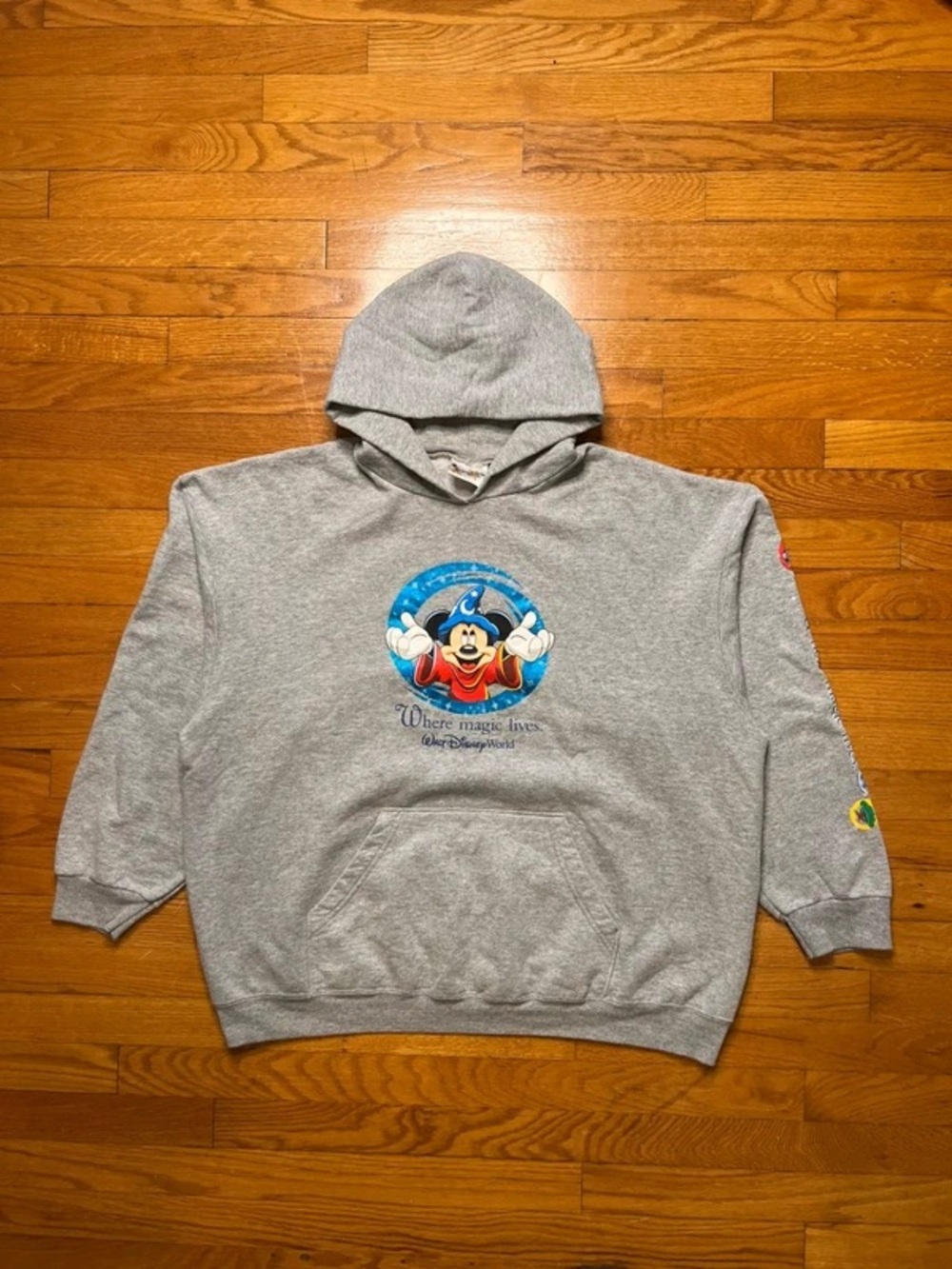 Disney Gray Mickey Sorcerer Pullover Hoodie - Gray with Blue & Red Graphic